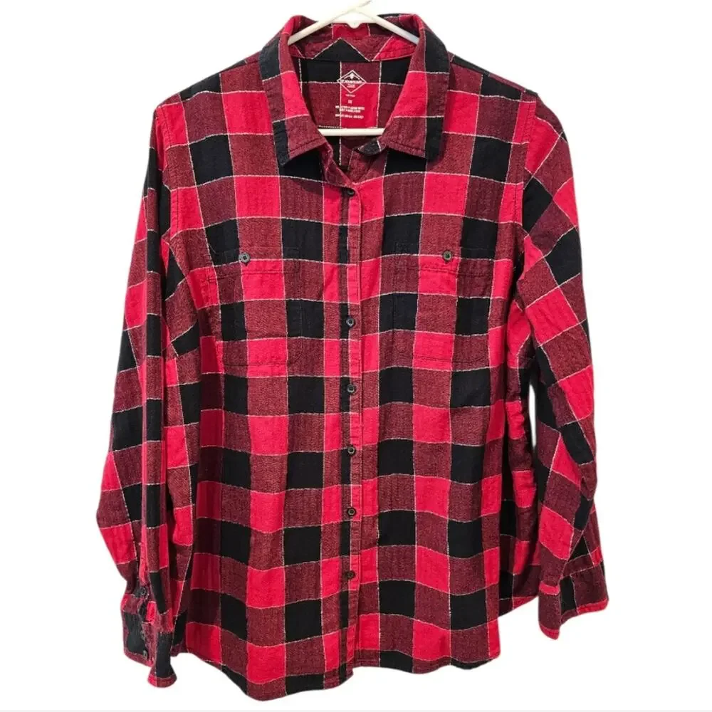 St. John's Bay Buffalo Plaid Button Up Long Sleeve Shirt Woman 1X